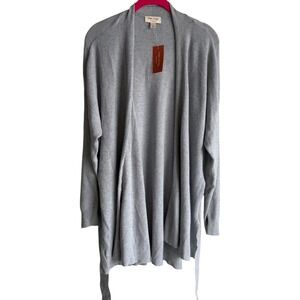 NWT STATE OF DAY Intimates Ladies Grey Long Sleeve Open Cardigan with Belt, L